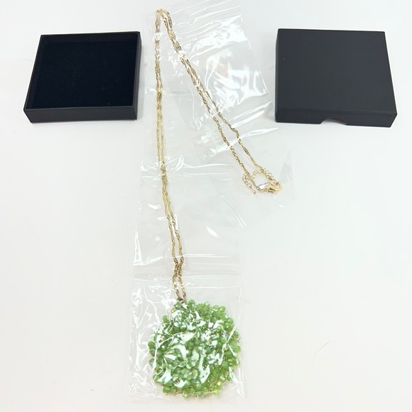 Unbranded Jewelry - Unbranded Beaded Pendant Necklace Womens OS Green New Gold Tone Wire Wrapped